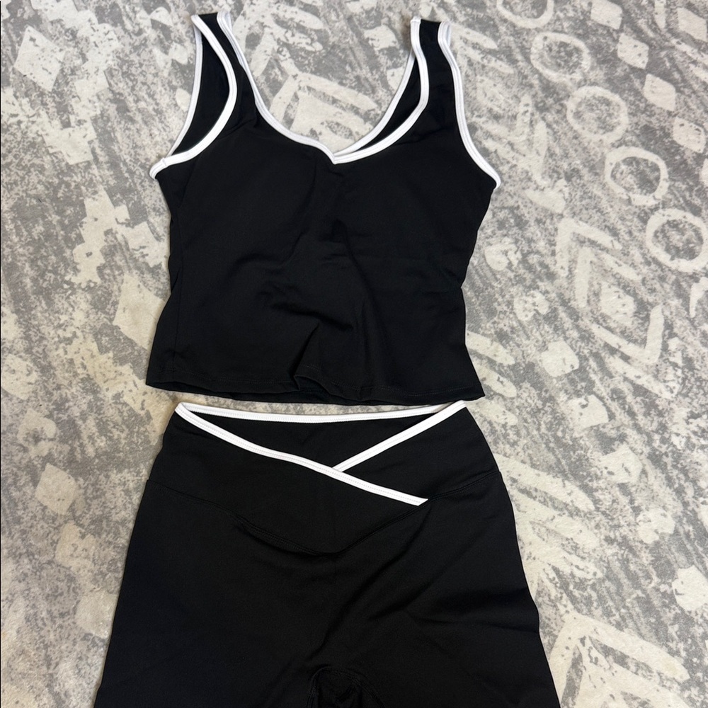 Trendy Boutique Black and White Athletic Shorts Set